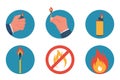 Color icon fire and objects of ignition, lighter and matches Royalty Free Stock Photo