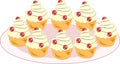Color icon with a plate of tasty muffins. A cookie with a cream filling will decorate any festive table. A cake for tea and as a