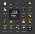 Color icons set in flat isometric illustration style, vector collection