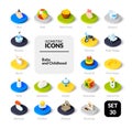 Color icons set in flat isometric illustration style, vector collection Royalty Free Stock Photo