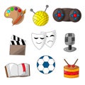 Color icons on the theme of Hobbies and Creativity