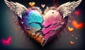 Color illustrated heart with angel wings