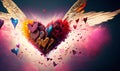 Color illustrated heart with angel