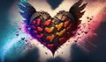 Color illustrated heart with angel wings