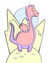 color illustration cartoon childish style cute bright dinosaur pink purple print and media cover design postcard