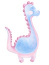 color illustration cartoon style cute childish watercolor dinosaur pink and blue color design element character print sticker