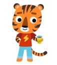 Color illustration for children, cartoon cute character Tiger