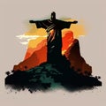 Color illustration of Christ the Redeemer in Rio de Janeiro, Brazil!