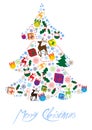 Color illustration of christmas tree of icons Royalty Free Stock Photo