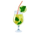 Color illustration of cocktail glass with mojito drink.