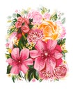 Color illustration of flowers in watercolor paintings