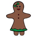 Color illustration of a gingerbread man. Shortbread. Girl. Colorless background. Christmas. New Year Royalty Free Stock Photo