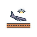 Color illustration icon for Arrivals, coming and airplane