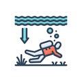 Color illustration icon for Depth, diving and underwater