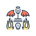 Color illustration icon for Hell, inferno and skull