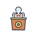 Color illustration icon for man talking by a speaker, consultant and speech