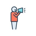 Color illustration icon for man talking by a speaker, proclamation and loudness