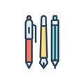 Color illustration icon for Pens, pencils and study