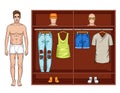 Color illustration of a male modern wardrobe for the summer.