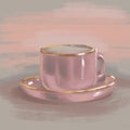 color illustration of pink tea set in pastel colors for drink