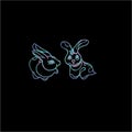 Color illustration of two rabbits in love. Chinese rabbits. Tattoo idea.