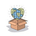 Color image background globe earth world in heart shape depositing in a carton box Royalty Free Stock Photo