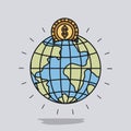 Color image background with money box in globe earth world shape with golden coin