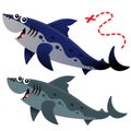 Color image of big cartoon sharks on white background. Marine life. Vector illustration set for kids Royalty Free Stock Photo