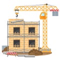 Color images of build of house, elevating crane on a white background. Vector illustration for kids.