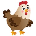 Color image of cartoon chicken or hen on white background. Farm animals. Vector illustration for kids Royalty Free Stock Photo