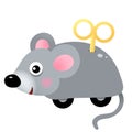 Color image of cartoon clockwork mouse on white background. Toys. Vector illustration for kids