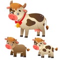 Color image of cartoon cow with calfs on white background. Farm animals. Vector illustration set for kids Royalty Free Stock Photo