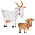 Color image of cartoon nanny goat with kid on white background. Farm animals. Vector illustration set for kids Royalty Free Stock Photo