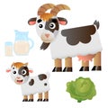 Color image of cartoon nanny goat with kid on white background. Farm animals. Vector illustration set for kids Royalty Free Stock Photo