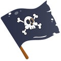 Color image of cartoon pirate flag on a white background. Black flag with skull drawing. Jolly Roger. Decorative element for Royalty Free Stock Photo