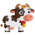 Color image of cartoon spotted cow with bell on white background. Farm animals. Vector illustration for kids Royalty Free Stock Photo