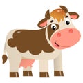 Color image of cartoon spotted cow on white background. Farm animals. Vector illustration for kids Royalty Free Stock Photo