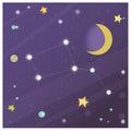 Color image of cartoon stars sky with planets and stars. Space and astronomy. Vector illustration set for kids