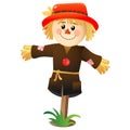 Color image of cartoon stuffed or scarecrow on white background. Vegetable garden. Vector illustration for kids Royalty Free Stock Photo