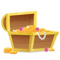 Color image of cartoon treasure chest on a white background. Pirate coffer with gold and jewels. Decorative element for pirate Royalty Free Stock Photo