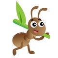 Color image of cartoon worker ant on white background. Insects. Vector illustration for kids Royalty Free Stock Photo