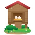 Color image of chicken roost or coop on white background. Farm animals. Vector illustration for kids