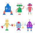 Color image of cute cartoon robots. Vector set for kids