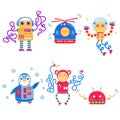 Color image of cute cartoon robots. Vector set for kids