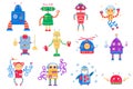 Color image of cute cartoon robots. Vector set for kids Royalty Free Stock Photo