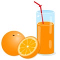 Color image of glass of orange juice with a straw on white background. Food and meals. Vector illustration Royalty Free Stock Photo