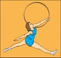 GYMNAST GIRL WITH A HOOP ON THE ORANGE BACKGROUND