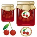 Color image of jar of cherry jam. Berries and fruits. Food and cooking. Vector illustration Royalty Free Stock Photo