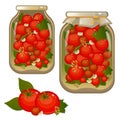 Color image of jar of pickled tomatoes. Vegetables. Pickles. Food and cooking. Vector illustration set