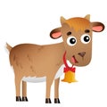 Color image of kid of goat with bell on white background. Farm animals. Vector illustration for kids